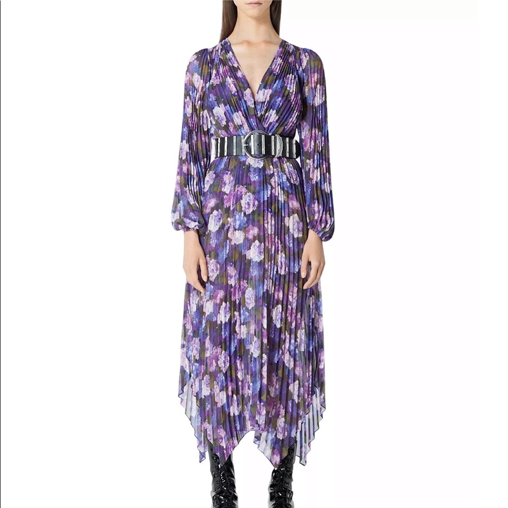 Floral print pleated midi dress